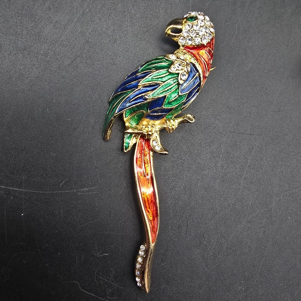 Colorful Enamel Rhinestone Parrot Brooch McCaw Bird Costume Jewelry